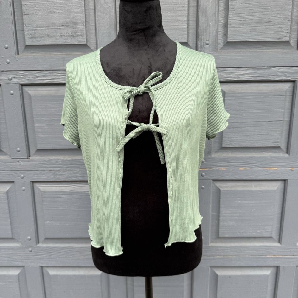 Women's Green Open Front Top With Ties‎ Size XL!